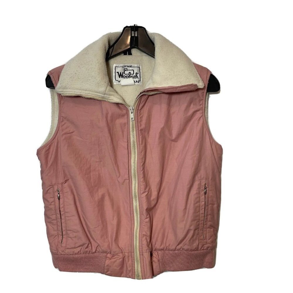 Woolrich Womens Vintage 70s 80s Full Zip Fleece Lined Vest Jacket Pink Medium‎